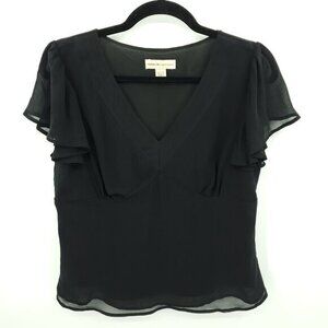 Valerie Stevens 100% Silk V-Neck Flutter Sleeve Blouse M Black
